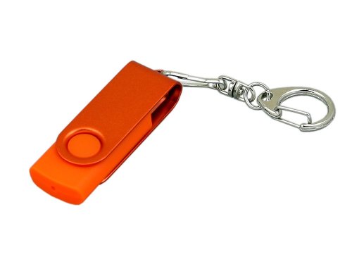 Флешка промо поворотный механизм, с однотонным металлическим клипом, 16 Гб, оранжевый