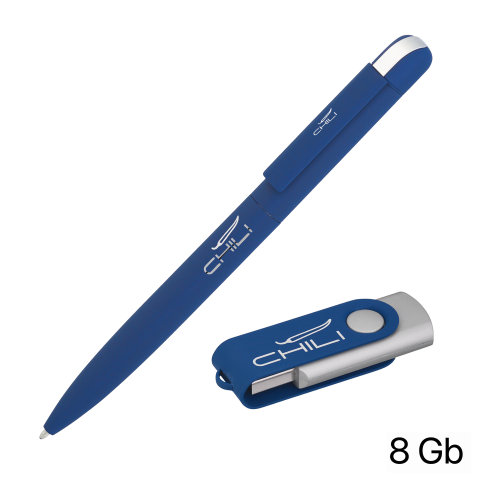 Набор ручка + флеш-карта 8 Гб в футляре, покрытие soft touch, темно-синий