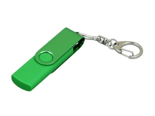 Флешка с поворотным механизмом, c дополнительным разъемом Micro USB, 16 Гб, зеленый