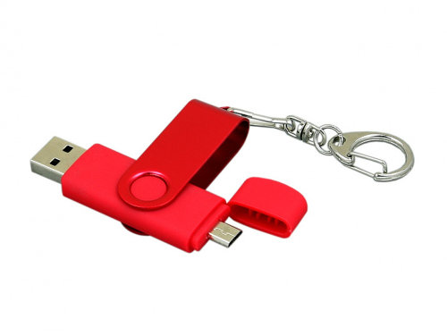 Флешка с поворотным механизмом, c дополнительным разъемом Micro USB, 16 Гб, красный
