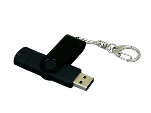Флешка с поворотным механизмом, c дополнительным разъемом Micro USB, 16 Гб, черный
