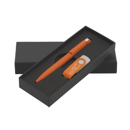 Набор ручка + флеш-карта 16 Гб в футляре, покрытие soft touch, оранжевый