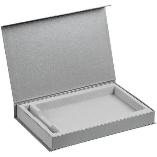 Коробка Silk с ложементом под ежедневник 13x21 и ручку, серебристая