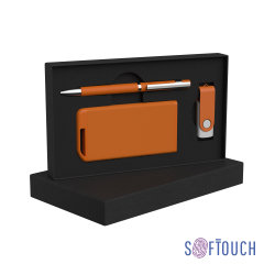 Набор ручка + флеш-карта 8Гб + зарядное устройство 4000 mAh soft touch, оранжевый