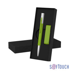 Набор ручка "Clas" + флеш-карта "Case" 8 Гб в футляре, покрытие soft touch, зеленое яблоко