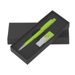 Набор ручка + флеш-карта 16Гб в футляре, зеленое яблоко