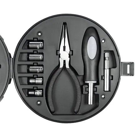 Набор инструментов Tools Колесо, 25 инструментов, серебристо-черное, в пластиковом футляре