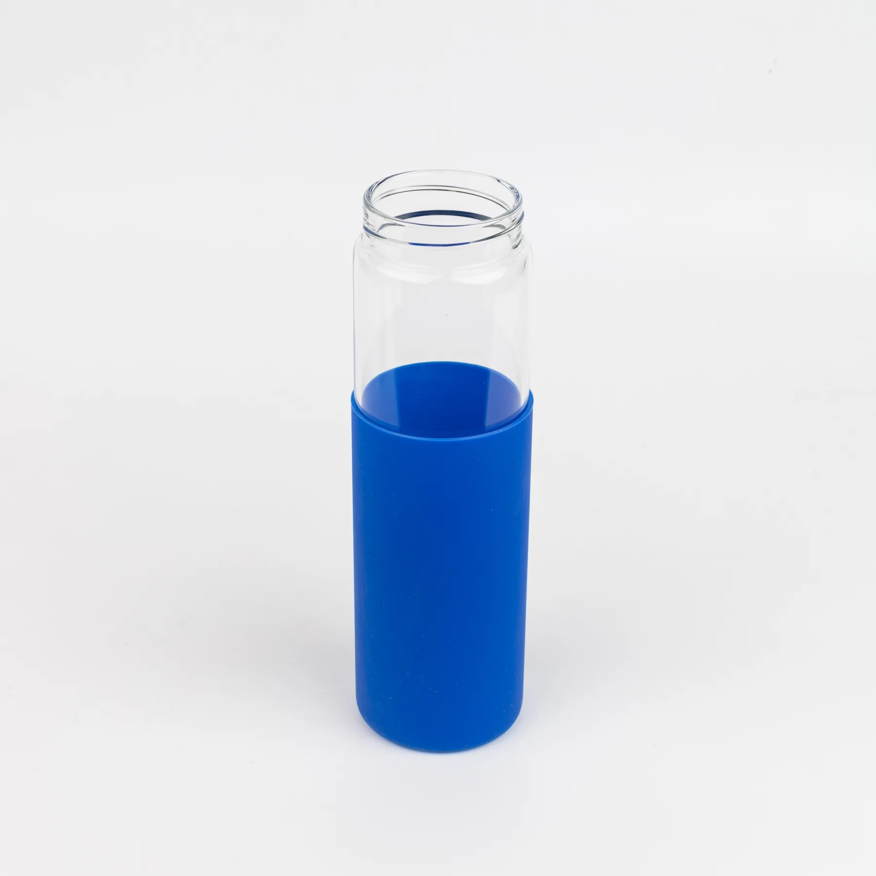 Бутылка стеклянная с силиконовой манжетой и бамбуковой крышкой Glass, синяя