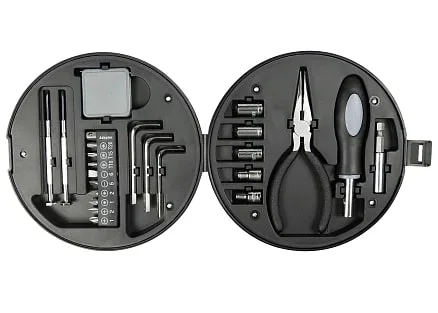 Набор инструментов Tools Колесо, 25 инструментов, серебристо-черное, в пластиковом футляре