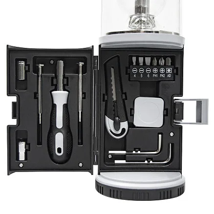 Набор инструментов Tools lantern cо встроенной лампой, 15 инструментов, черный, в пластиковом футляре