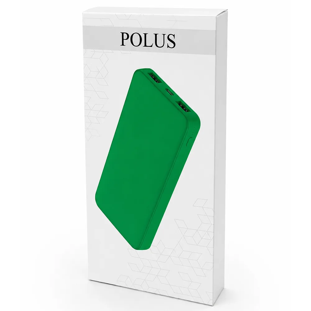 Внешний аккумулятор Polus, 10000 Mah, софт-тач покрытие, зеленый