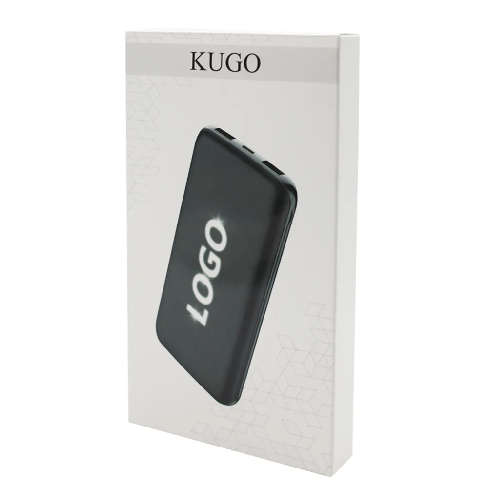 Внешний аккумулятор Kugo, 10000 mAh с подсветкой гравировки, черный