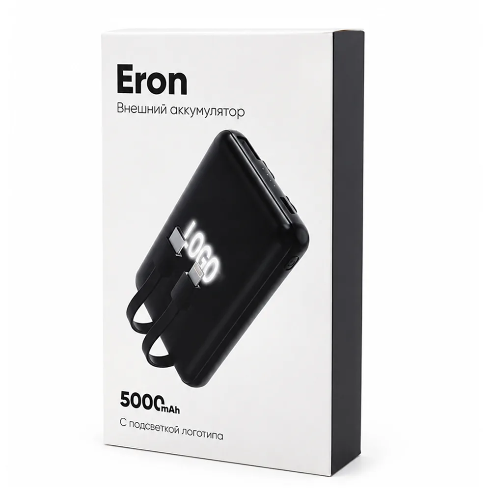 Внешний аккумулятор Eron с подсветкой гравировки, 5000 mAh, чёрный/белый