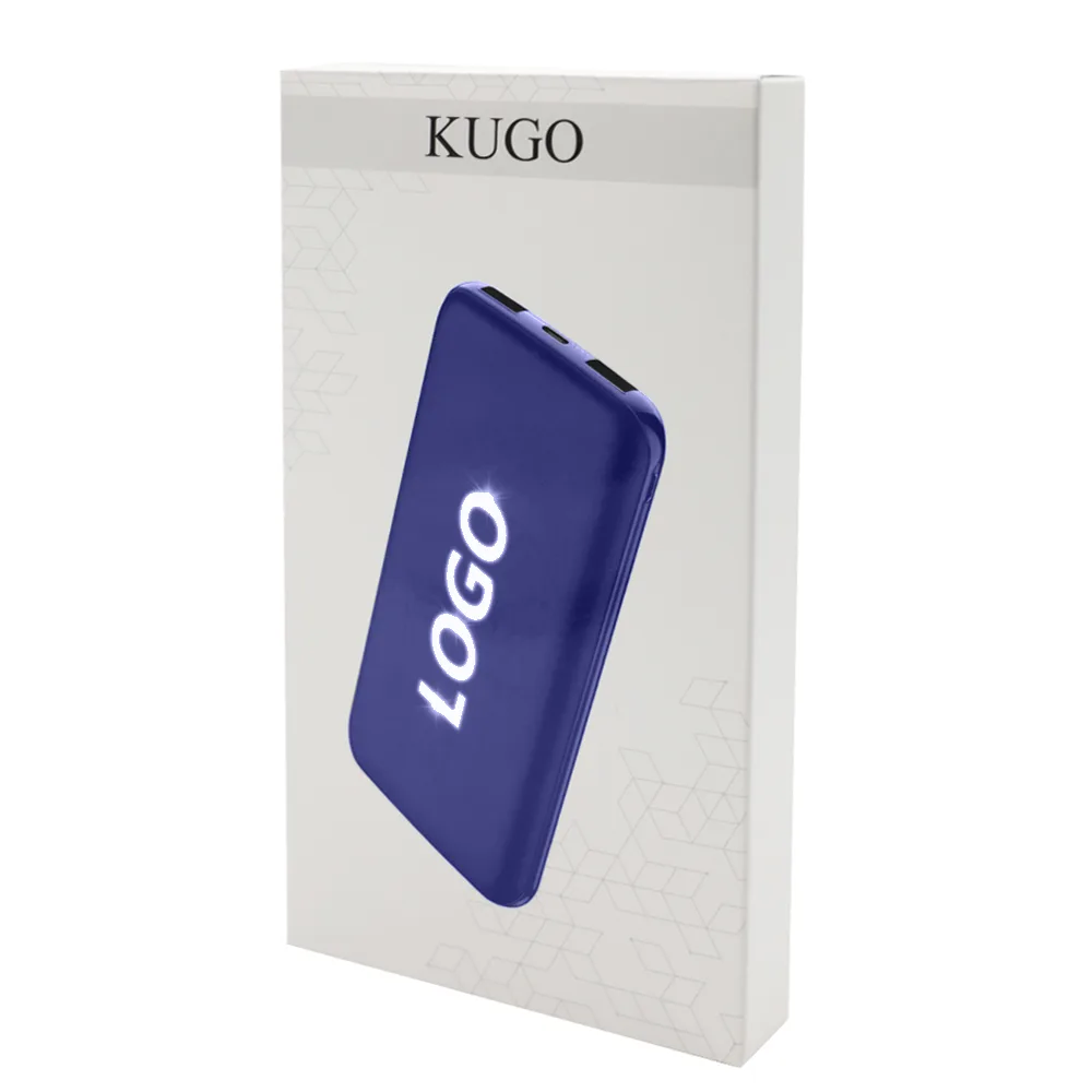 Внешний аккумулятор Kugo, 10000 mAh с подсветкой гравировки, синий