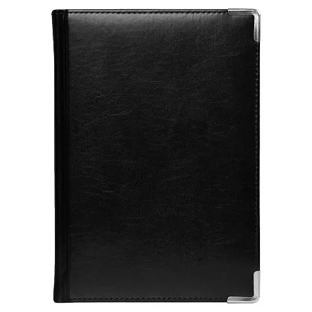 Ежедневник полудатированный Classic Pristine Silver А5, черный с серебром, с металлическими уголками, в твердой обложке с поролоном
