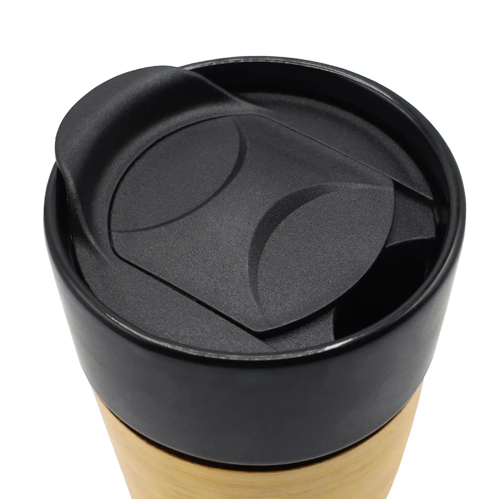 Кружка керамическая с деревянной манжетой Nexus, чёрная