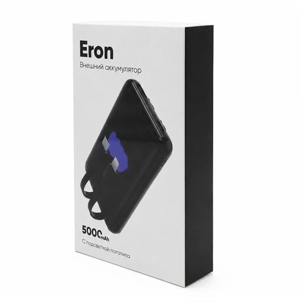 Внешний аккумулятор Eron с подсветкой гравировки, 5000 mAh, чёрный/синий