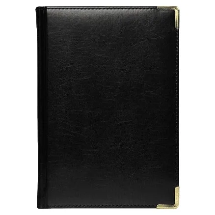 Ежедневник полудатированный Classic Pristine Gold А5, черный с золотом, с металлическими уголками, в твердой обложке с поролоном