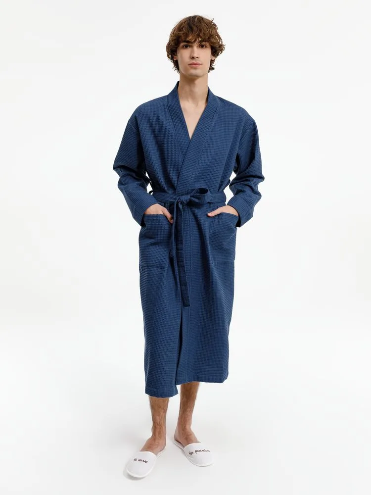 Халат вафельный Kimono, темно-синий