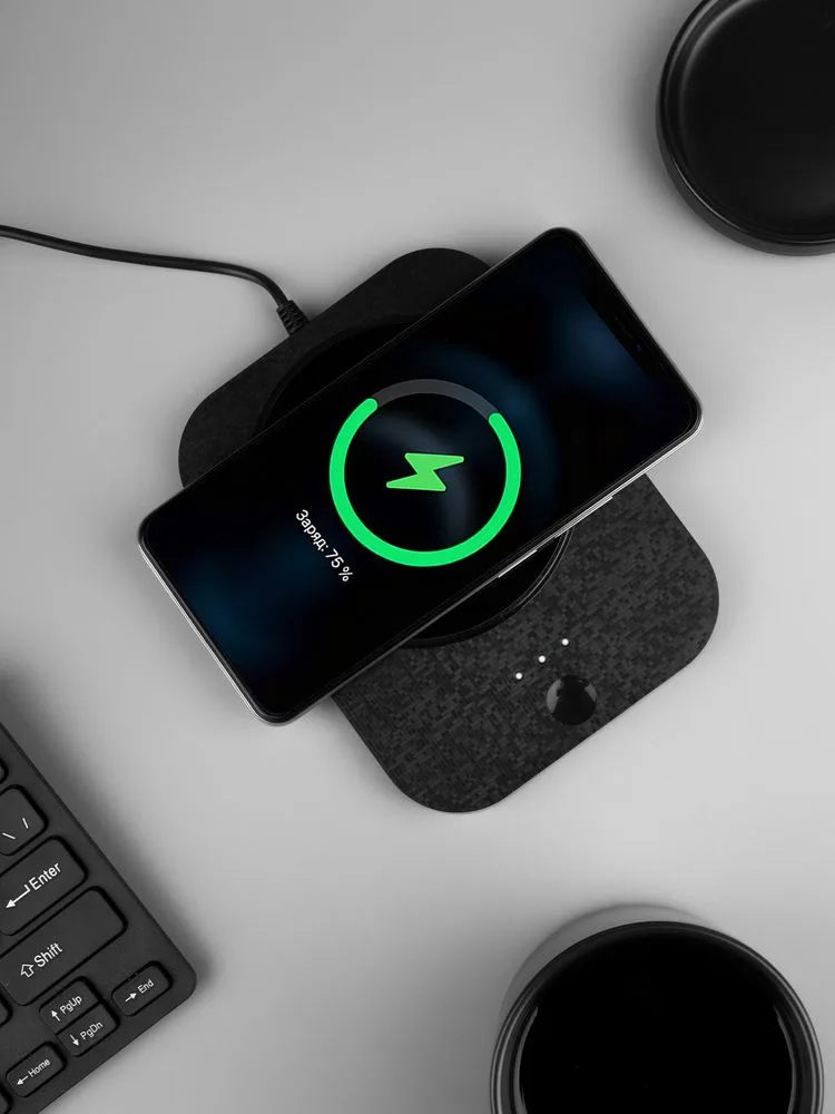 Кружка с подогревом и беспроводной зарядкой dualBase plus, черная