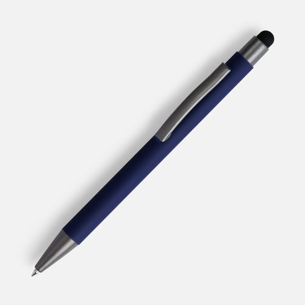 Ручка шариковая Atento Soft Touch со стилусом, темно-синяя