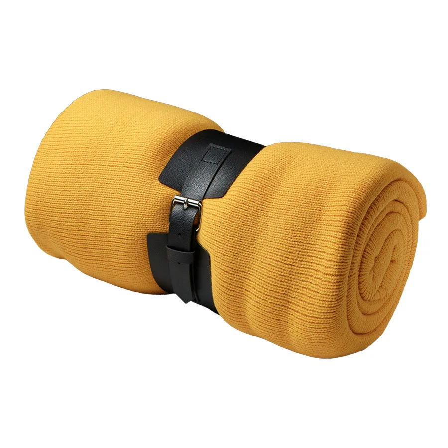 Плед  "Belt"; белый; 130 х 180 см; 100% акрил, с поясом, желтый