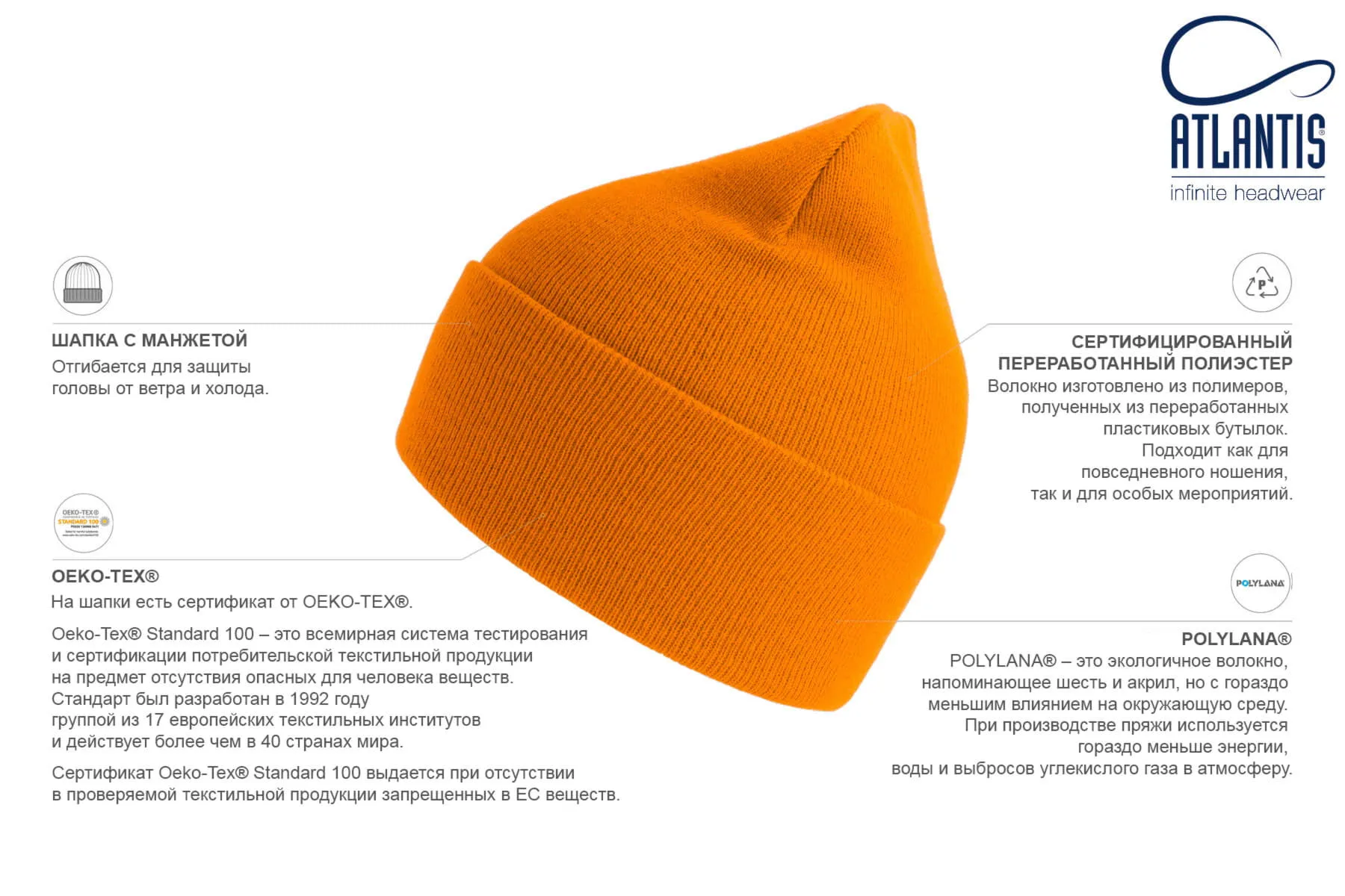 Шапка вязаная PURE  с отворотом из пряжи Polylana, черный