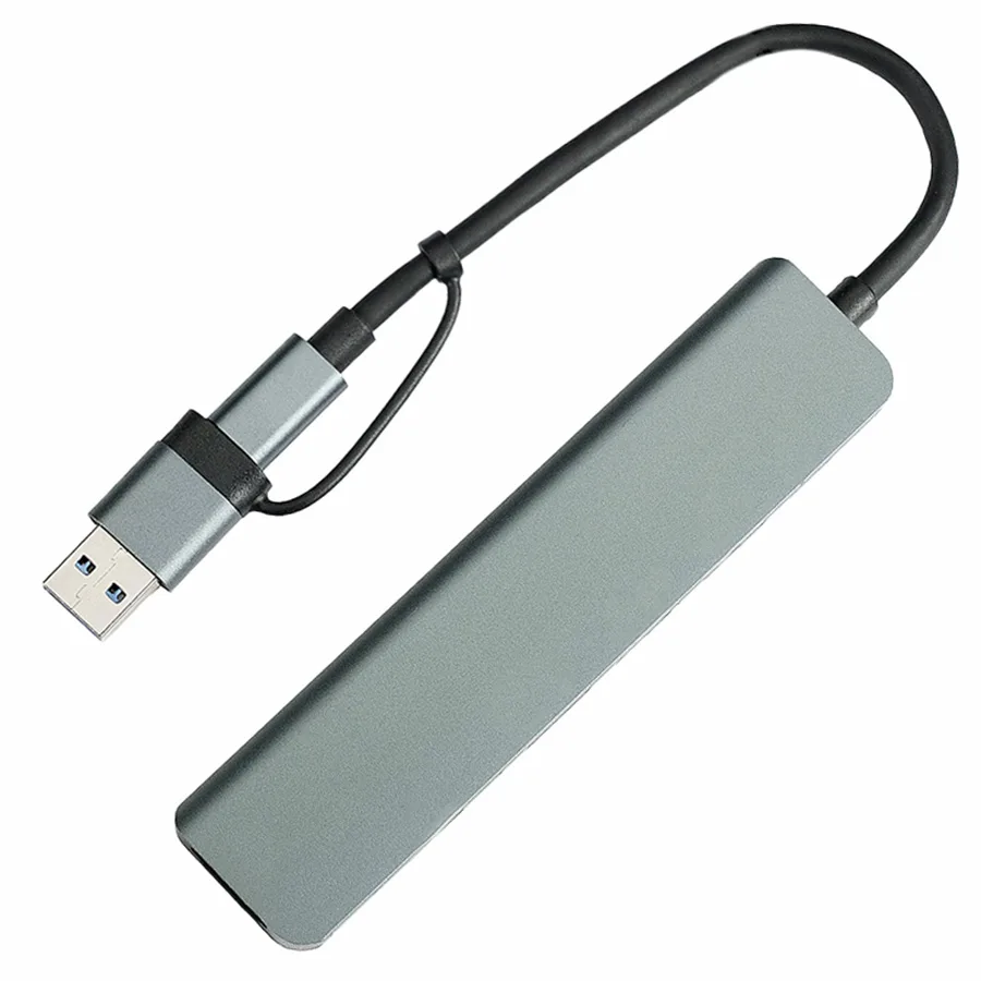 USB-хаб STEM 7 в 1, серый, алюминий