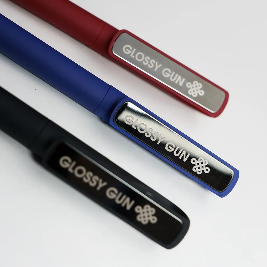 Ручка шариковая GLOSSY GUN с покрытием soft touch, красный, серебристый