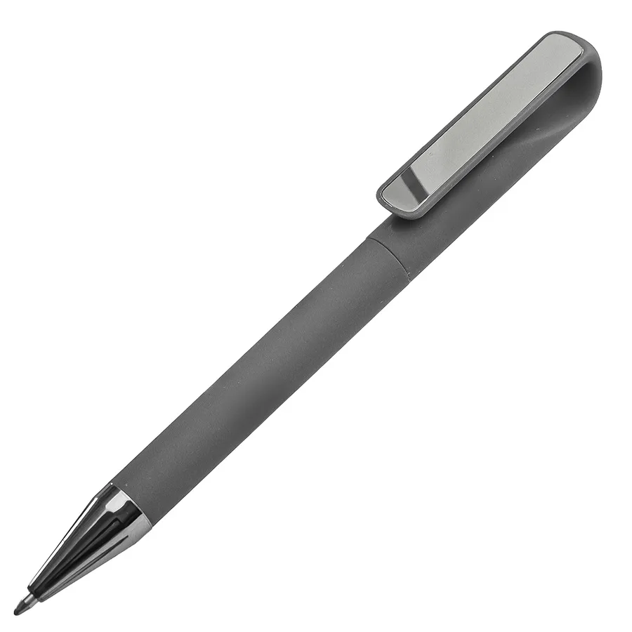 Ручка шариковая GLOSSY GUN с покрытием soft touch, серый, серебристый