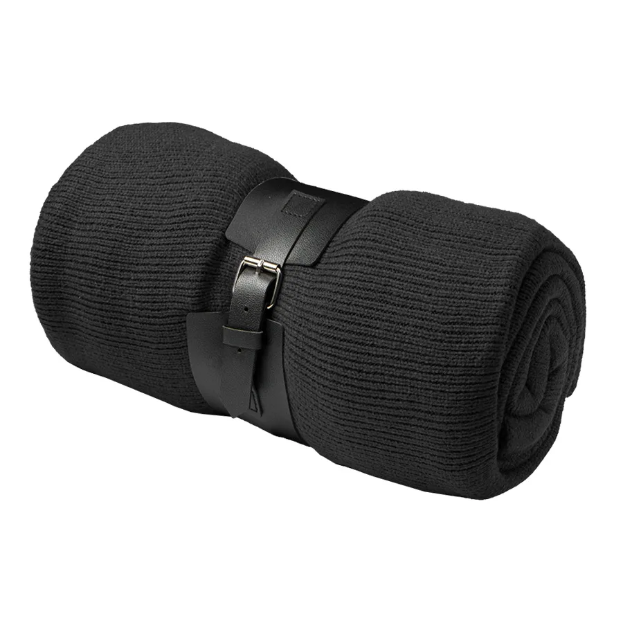 Плед  "Belt"; белый; 130 х 180 см; 100% акрил, с поясом, черный