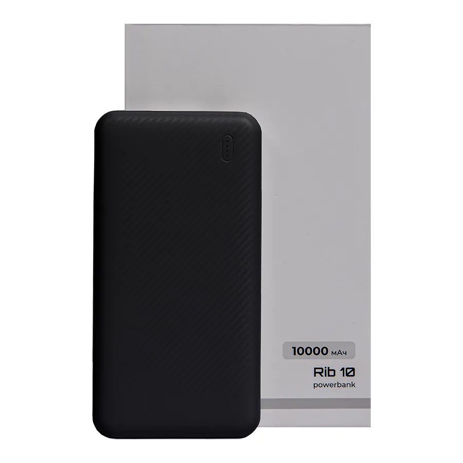Универсальный аккумулятор Rib 10 (10000 мАч), белый, 13,5х6.8х1,5 см, черный