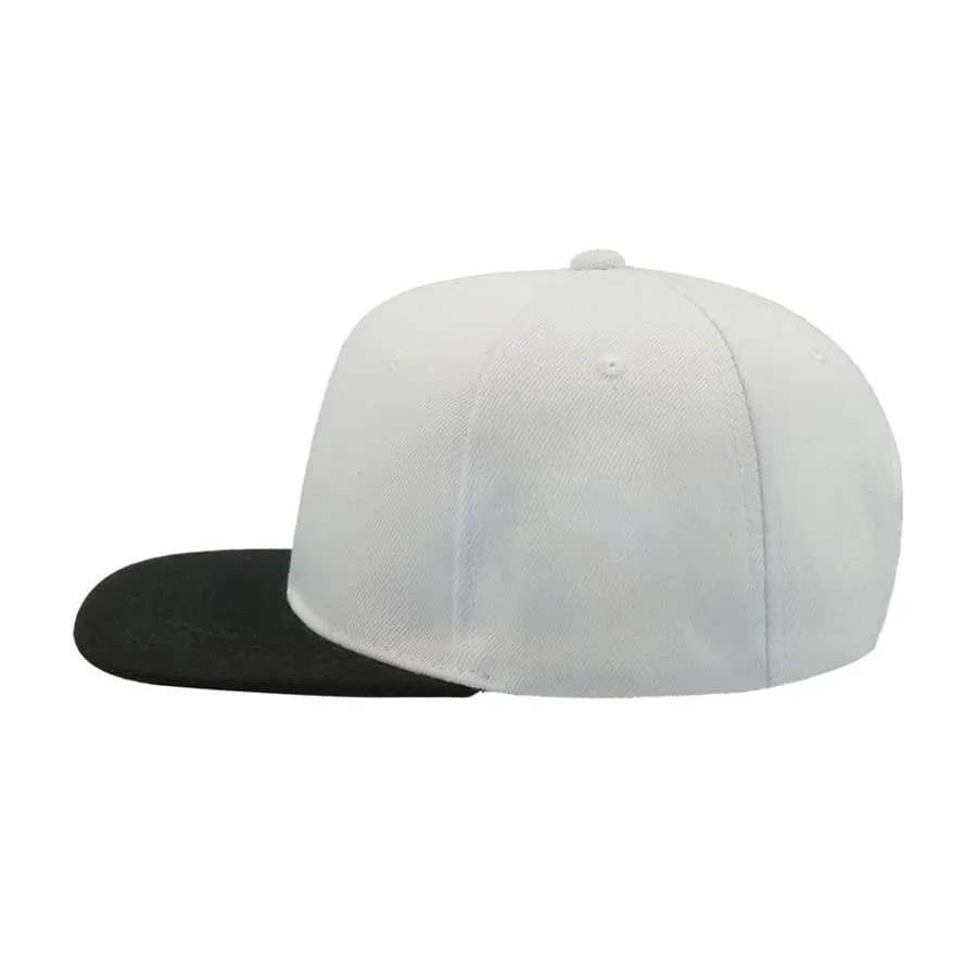 Бейсболка SNAP BACK, 6 клиньев, пластиковая застежка, белый, черный