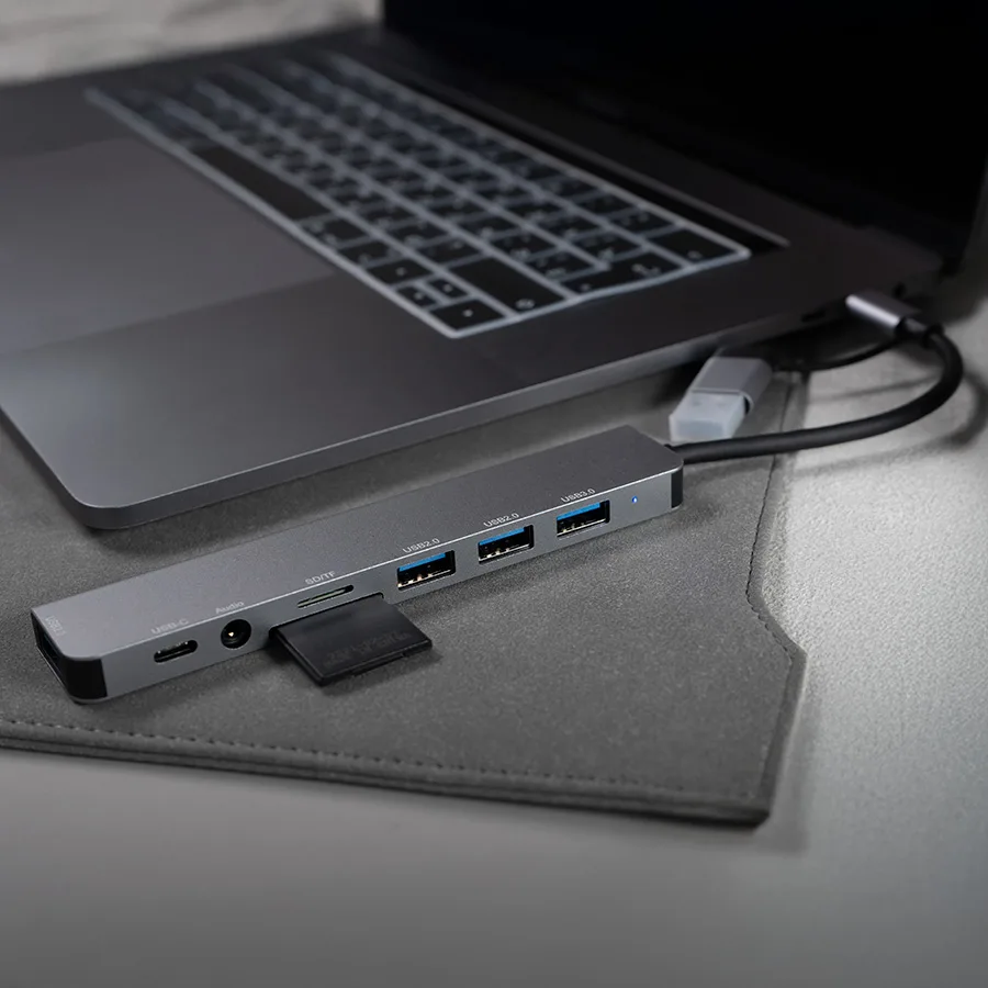 USB-хаб ROOT 8 в 1, серый, алюминий, серый