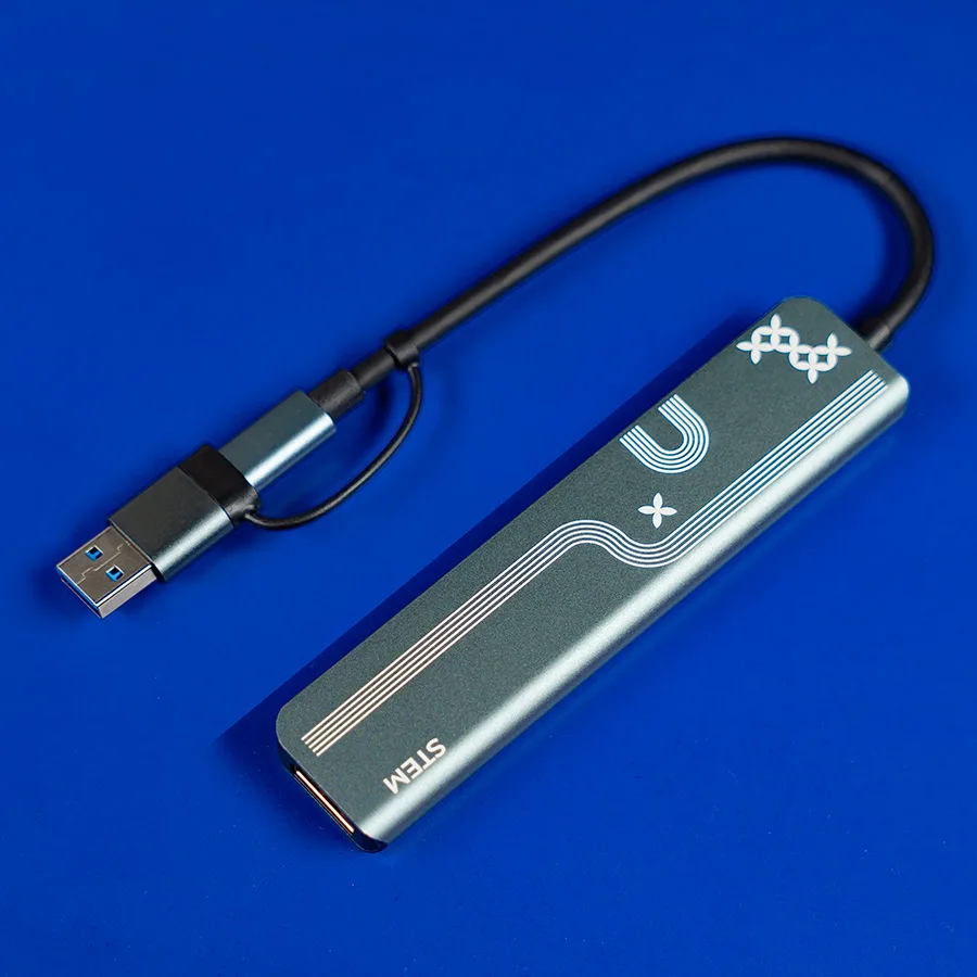 USB-хаб STEM 7 в 1, серый, алюминий, серый