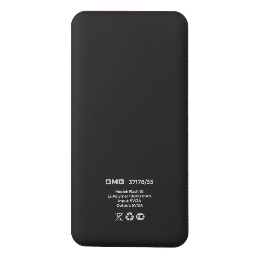 Универсальный аккумулятор Flash 10 (10000 мАч) с подсветкой и soft touch,синий,13,7х6,87х1,55 мм, черный