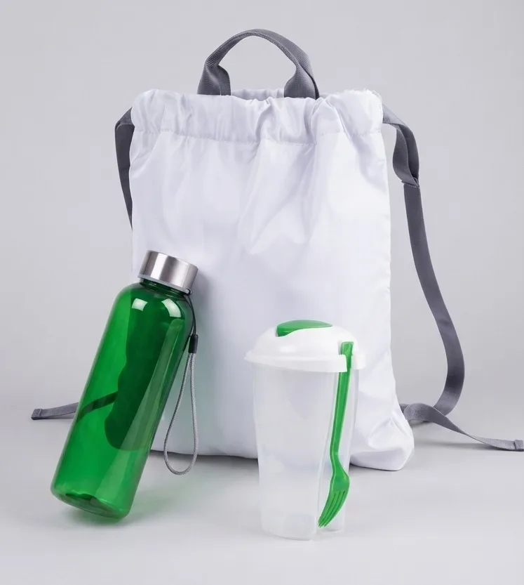 Набор подарочный FITKIT: бутылка для воды, контейнер для еды, рюкзак, белый, зеленый