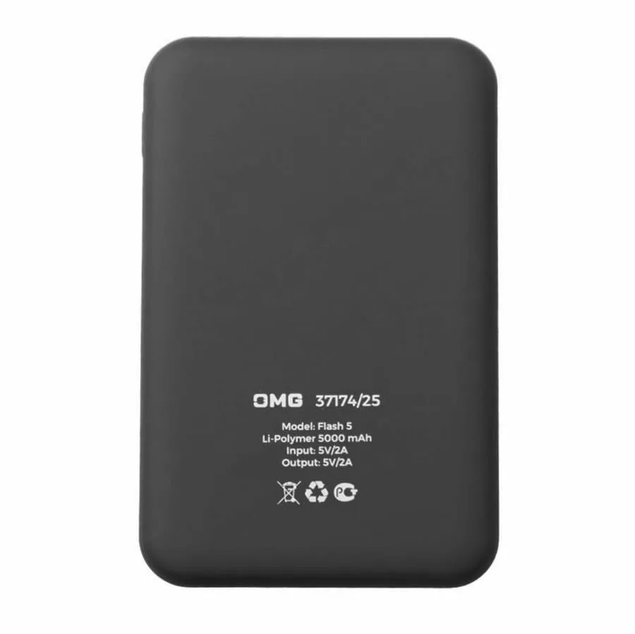 Универсальный аккумулятор Flash 5 (5000 мАч) с подсветкой и soft touch, синий, 9,8х6.3х1,3 см, черный