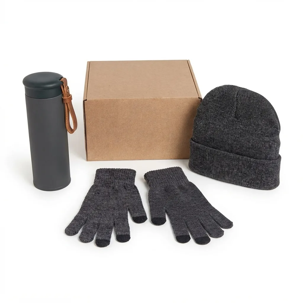 Набор подарочный GET WARM-2: перчатки, шапка, термос, серый меланж