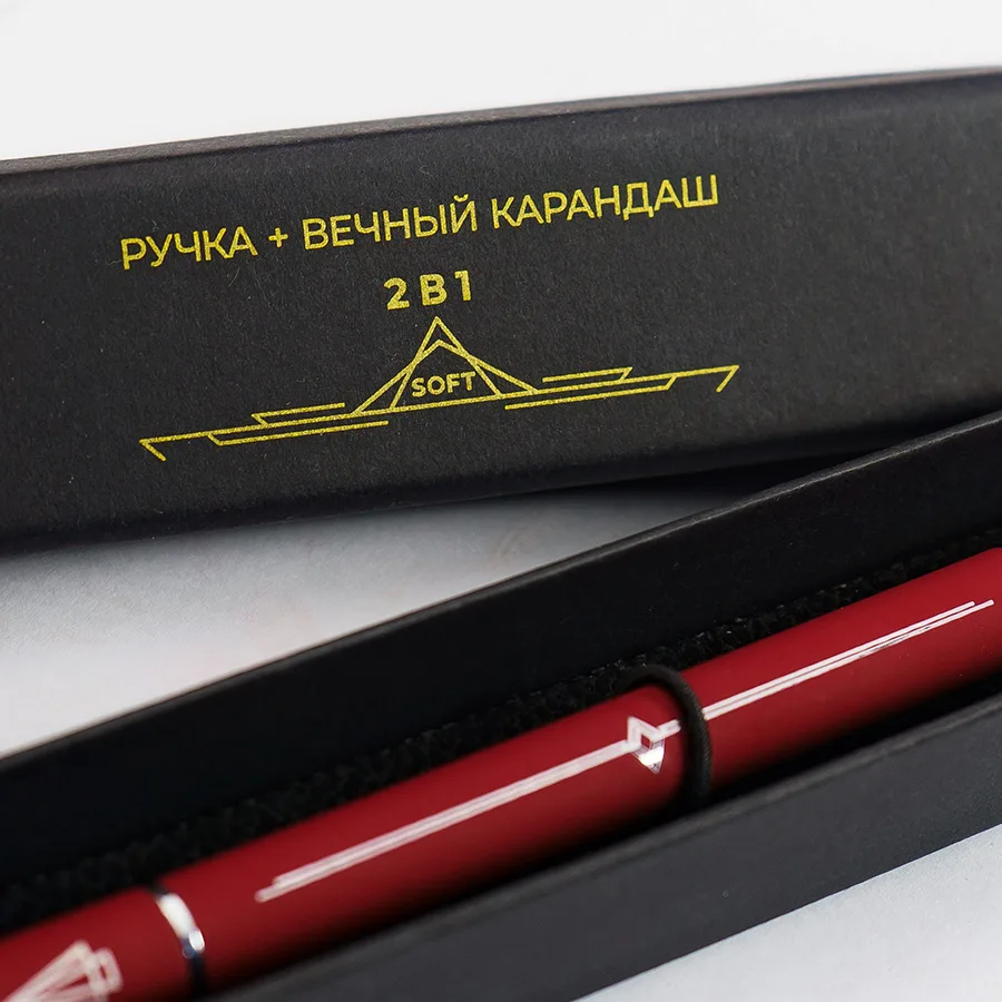 Ручка шариковая + карандаш вечный 2 в 1 soft, красный