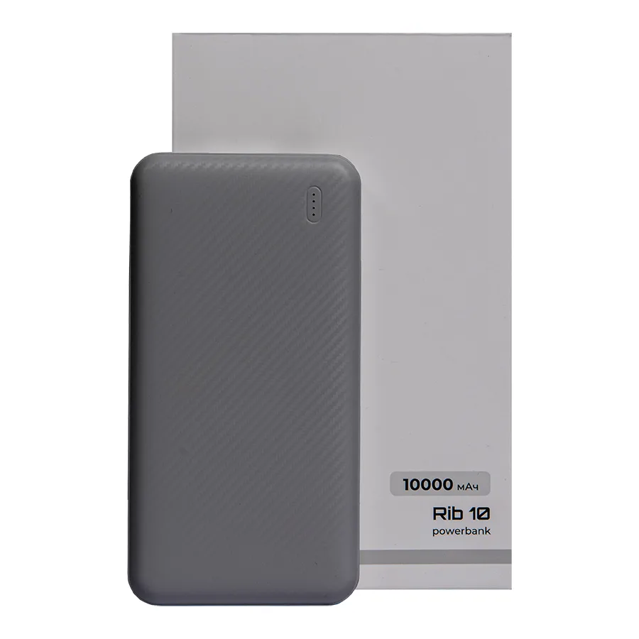 Универсальный аккумулятор Rib 10 (10000 мАч), белый, 13,5х6.8х1,5 см, серый