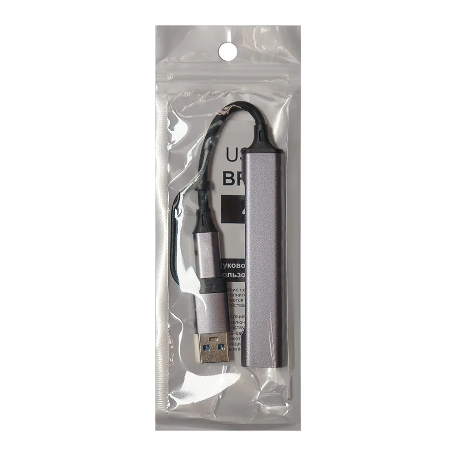 USB-хаб BRANCH 4 в 1, серый, алюминий, серый