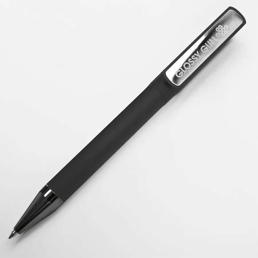 Ручка шариковая GLOSSY GUN с покрытием soft touch, черный, серебристый