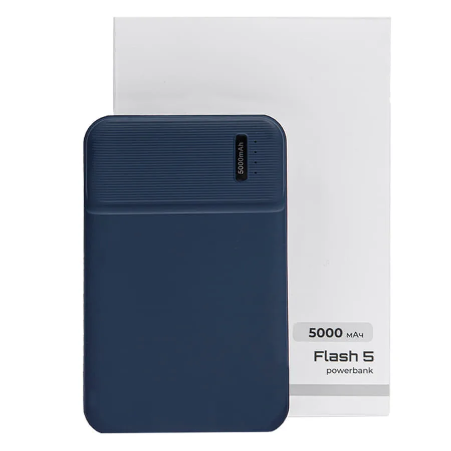 Универсальный аккумулятор Flash 5 (5000 мАч) с подсветкой и soft touch, синий, 9,8х6.3х1,3 см, синий