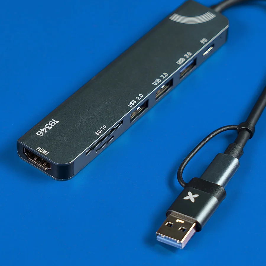 USB-хаб STEM 7 в 1, серый, алюминий, серый