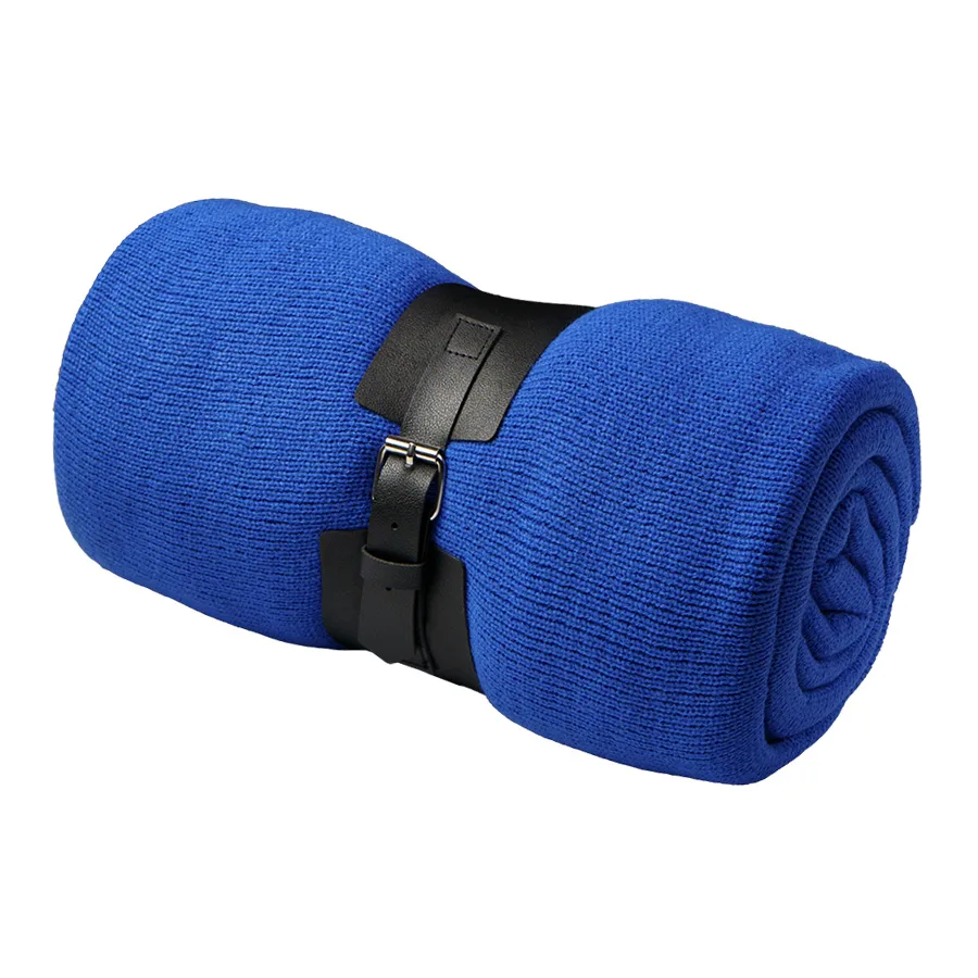 Плед  "Belt"; белый; 130 х 180 см; 100% акрил, с поясом, синий