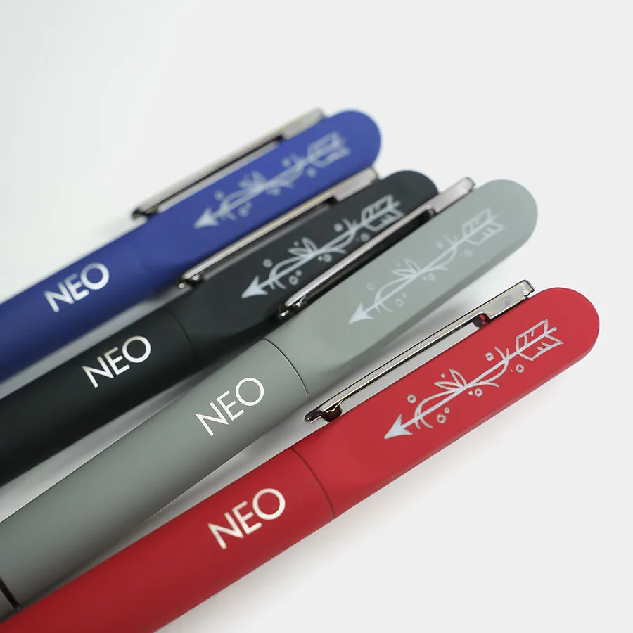 Ручка шариковая NEO с подсветкой после гравировки, soft touch, красный, серый