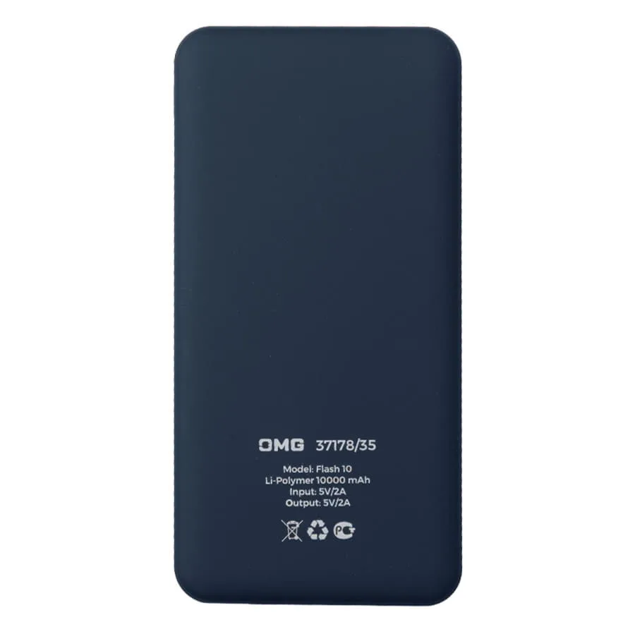 Универсальный аккумулятор Flash 10 (10000 мАч) с подсветкой и soft touch,синий,13,7х6,87х1,55 мм, синий