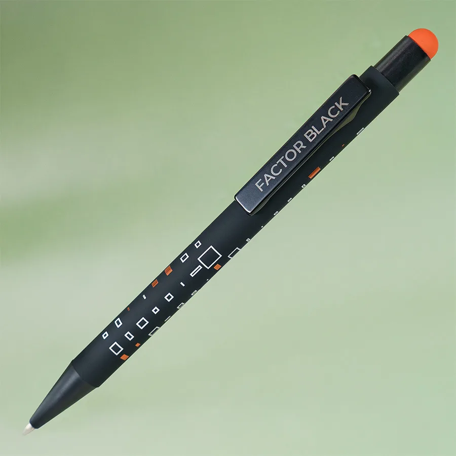 Ручка шариковая FACTOR BLACK со стилусом, черный, оранжевый