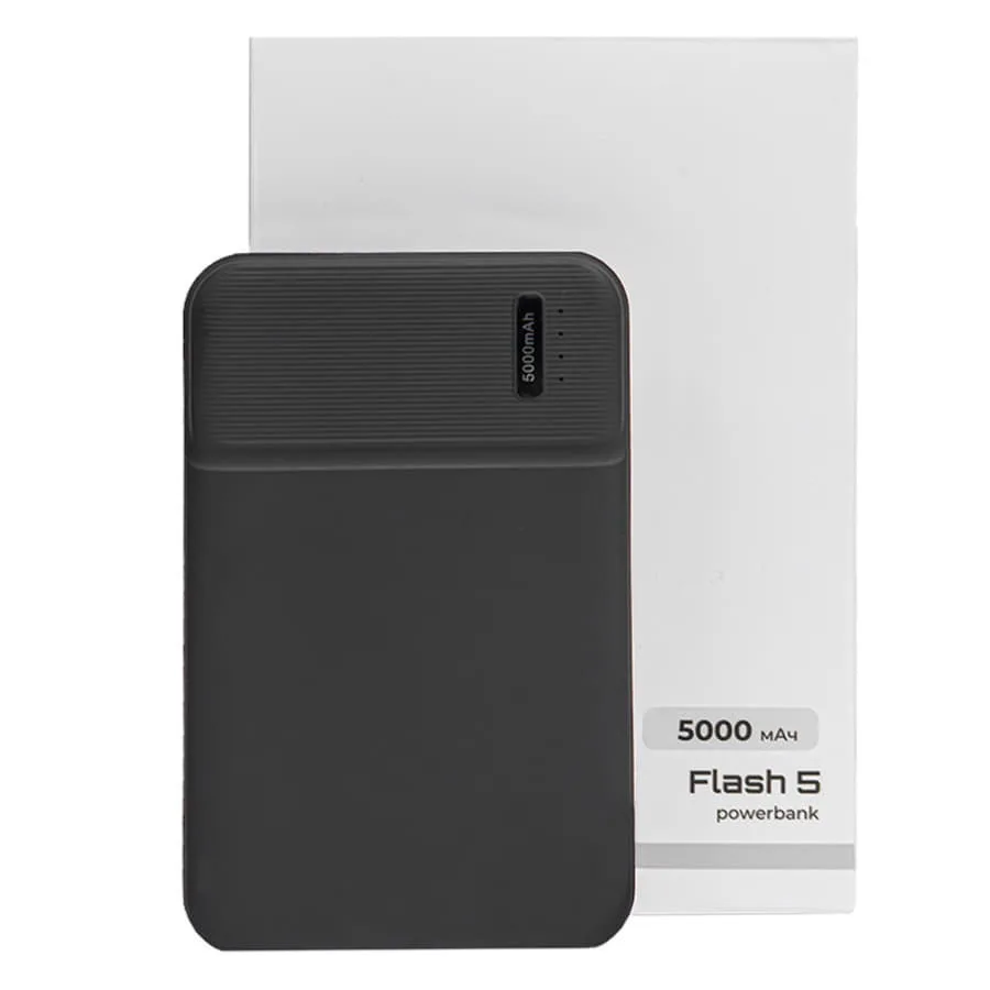 Универсальный аккумулятор Flash 5 (5000 мАч) с подсветкой и soft touch, синий, 9,8х6.3х1,3 см, черный